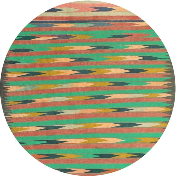 Ahgly Company Indoor Round Contemporary Green Abstract Area Rugs, 3' Round