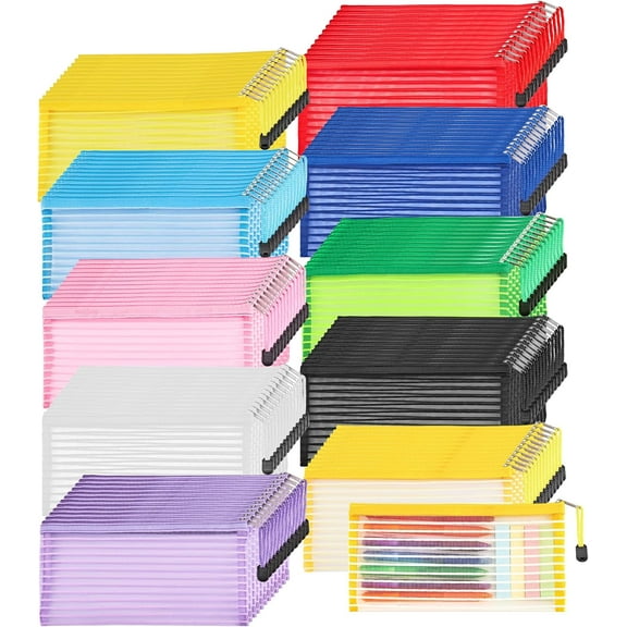 120 Pack Multipurpose Mesh Zipper Pouches in 10 Colors for Makeup, Travel, Office, School and More