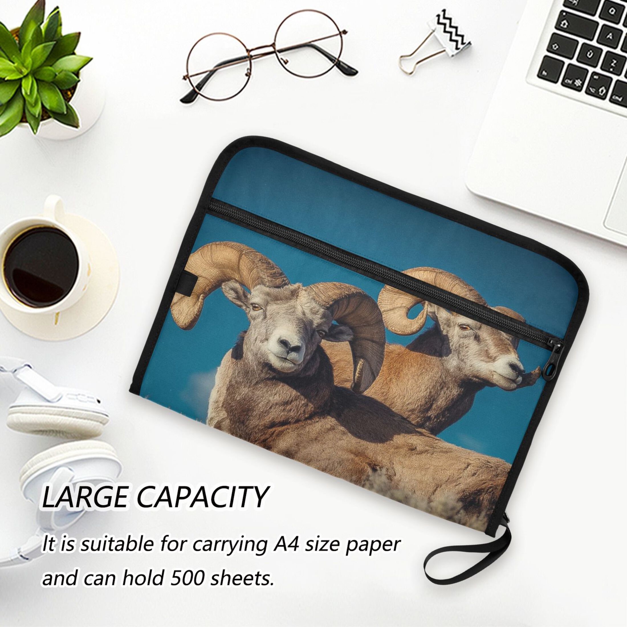 Expandable Folder with Colored Tabs, Desktop Folding Folder for Organizing Files by Category, with 13 Pockets, Suitable for Office Use Bighorn Sheep