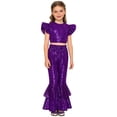 thumbnail image 4 of iiniim Girls Sequin Dance Outfit Hip Hop Jazz Crop Top and Pants Stage Performance Purple 10, 4 of 7