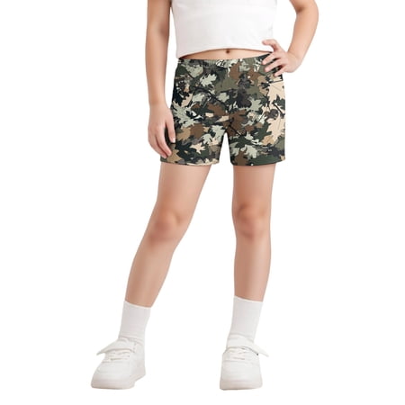 Abcomgle 4 Shorts for Teen Girls 2026 Summer Elastic Waisted Shorts Kids Maple Print Short Pants Trendy Athletic Pull on Sweat Shorts Dark Green 11-12Years