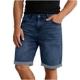 thumbnail image 7 of LEKWK Denim Shorts for Men Relaxed Fit Knee Length Mid Rise Button Waist Jean Shorts with Pockets Cuffed Hem Straight Leg Casual Shorts Daily Wear Dark Blue S, 7 of 7
