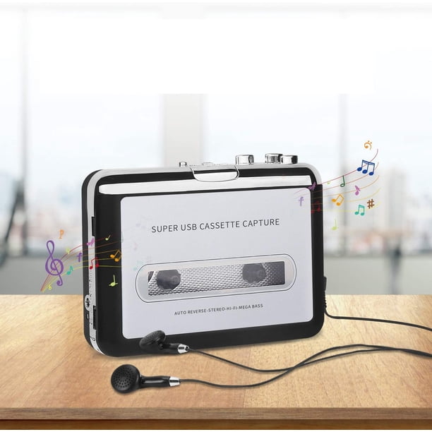 Convertidor de cinta a MP3, reproductor de cinta Walkman, reproductor de cinta USB de cinta a MP3, archivos digitales para portátiles y Mac de cinta a MP3 (negro) Fokelyi HMKY221