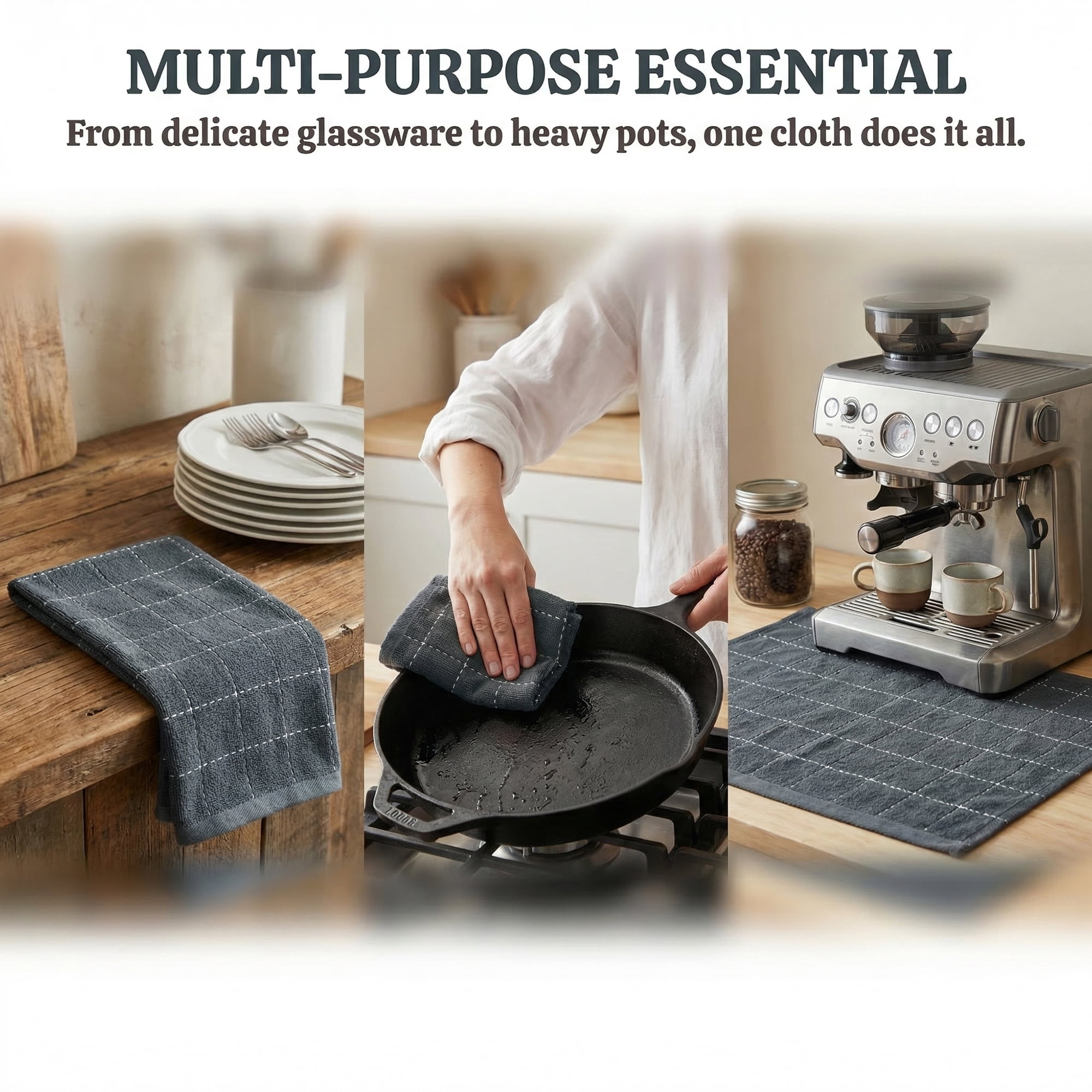Unique Bargains 4 Pack Absorbent Cotton Reusable Dish Cloths  Dark Grey/Black 25" x 15"