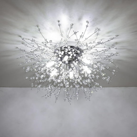 LiviNest Crystal Ceiling Light Fixture: Star Burst Flush Mount Lamp with K9 Crystal & 304 Stainless Steel - Modern Sputnik Design for Bedroom Kitchen Entryway Hallway Foyer Lighting