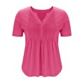 thumbnail image 4 of Camisas de Manga Corta para las Mujeres Casual Color Sólido Plisado V-Cuello Blusas, Moda Verano Top para Diario Y Fiesta, 4 of 7
