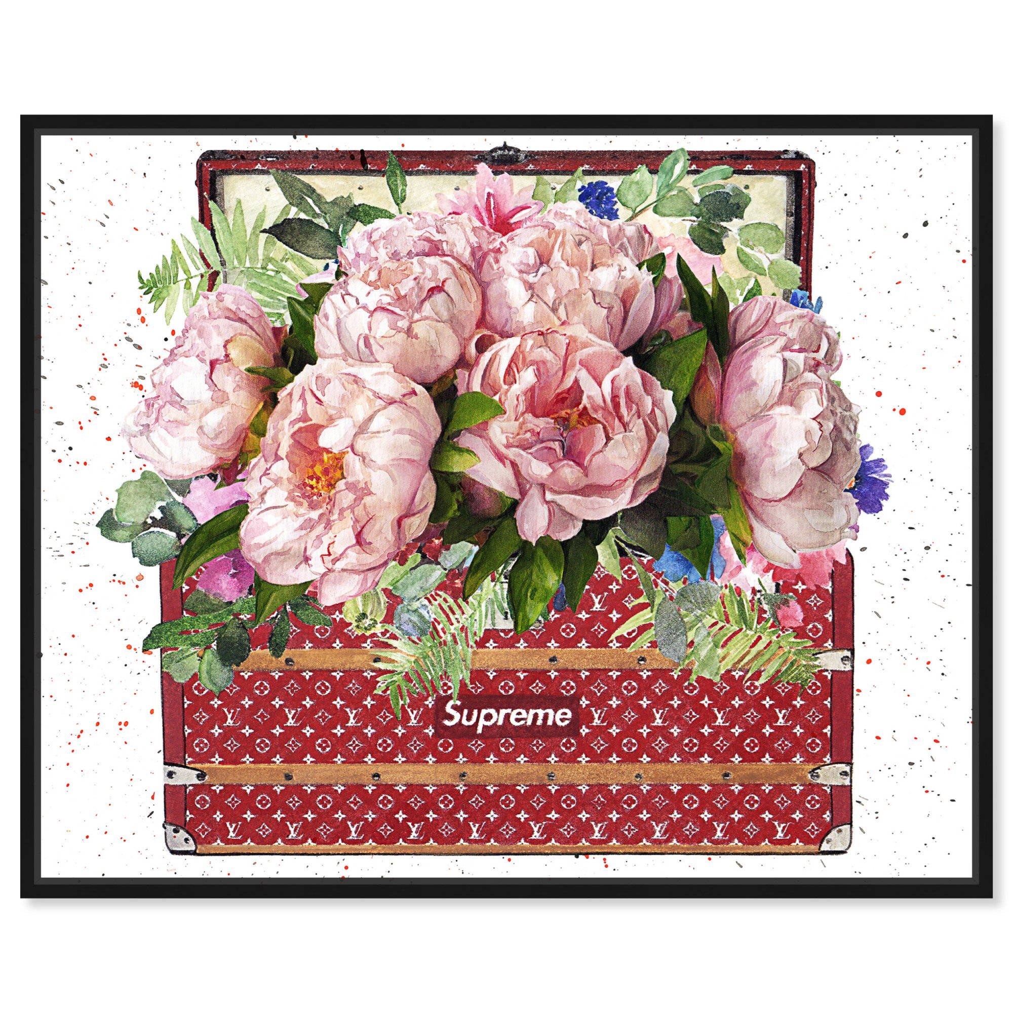 Fashion Peonies Rouge Canvas Flower Glam Farmhouse Wall Art by Art Remedy, Black Frame, 20" x 16"
