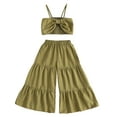thumbnail image 2 of Aojekbee Little Girl Pants Outfit Bowknot Cami Tops with Elastic Waist Tiered Wide Leg Trousers 2Pcs Summer Clothes, 2 of 10