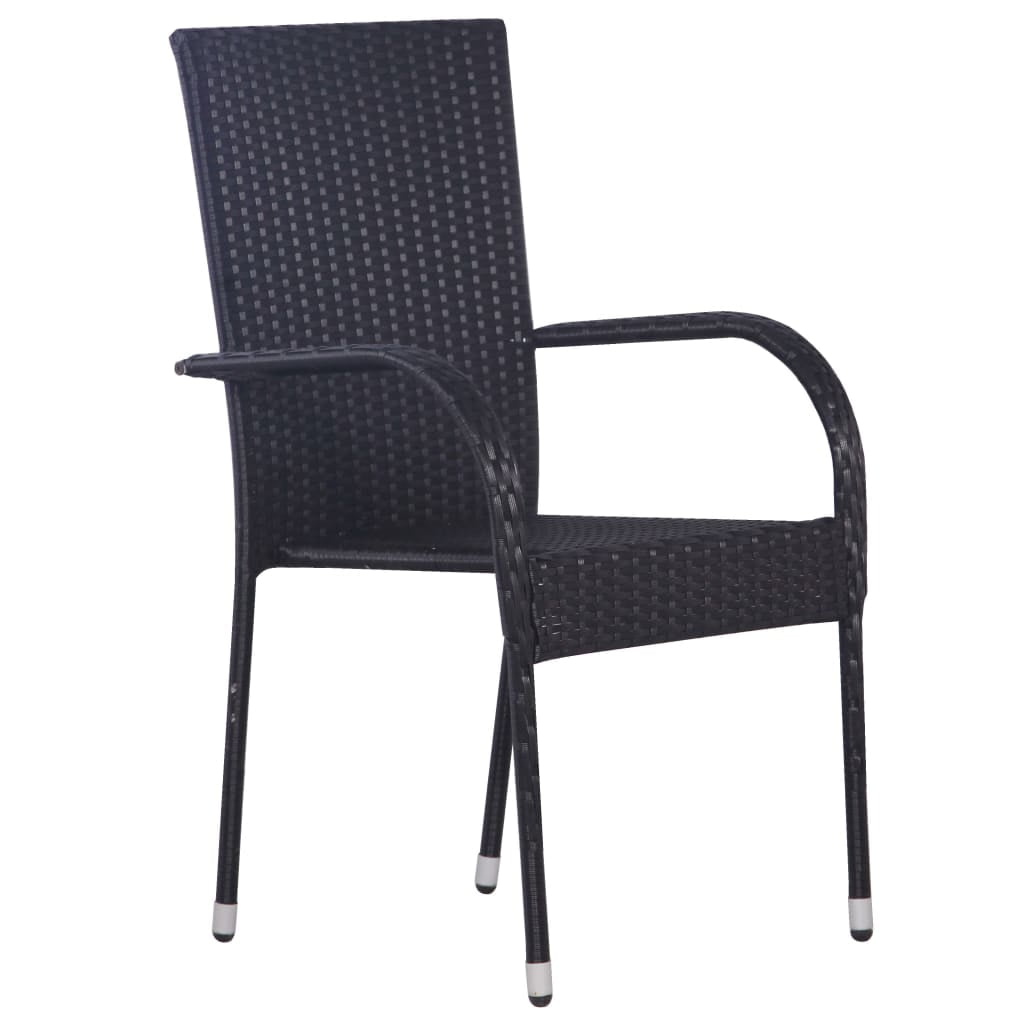 Kepooman 2 Pcs Outdoor Patio Stackable Rattan Wicker Arm Chairs Set, Black