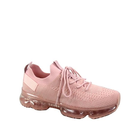Flow-19 Stretch Elastic Mesh Lace Up Rubber Air Bubble Cushion Fashion Sneaker ( Pink, 5.5)