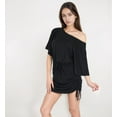 thumbnail image 7 of Women's Off-Shoulder Batwing Sleeve Drawstring Ruched Mini Dress- Black,X Large, 7 of 7