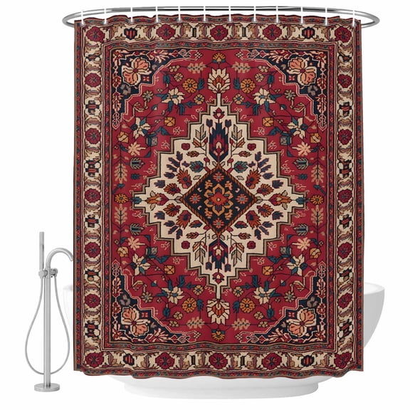 Polyester Fabric Country Boho Shower Curtain, Farmhouse Ethnic Abstract Nation Aesthetic Waterproof Bathtub Curtain Bathroom Decor Set with Hooks 72 x 72 Inches