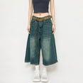 thumbnail image 2 of VBVC Women's High Waist Wide Leg Culotte Jeans,Washed Vintage Cropped Denim Pants For Women,Ladies Y2K Stretchy Streetwear Jeans with Pockets,Blue,S-3XL, 2 of 7