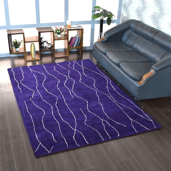 Rugsotic Carpets Handmade Rugs Hand Knotted Loom Rectangle 9'x12' Purple White Silk Mix for Indoor Use