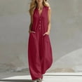 thumbnail image 2 of Qiopertar Linen Jumpsuit for Women Casual Sleeveless Romper Solid Color Summer Beach Vacation Comfy Relaxed Oversized One Piece, Wine M, 2 of 6