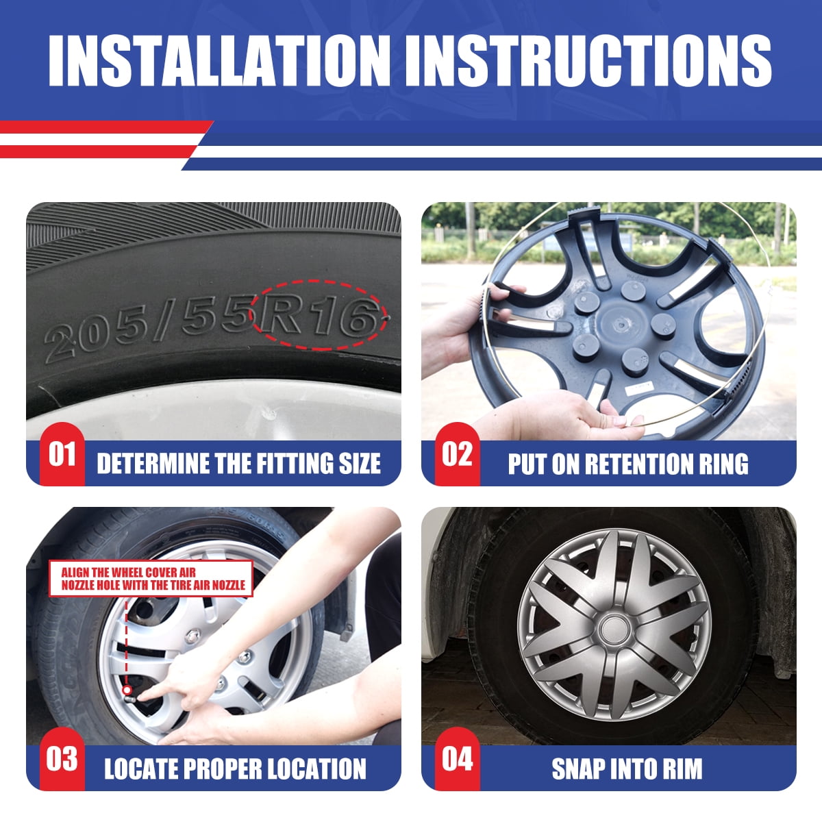 16" Hubcaps Compatible with 2004-2010 Toyota Sienna,6 Double Spoke Style Wheel Rims Cover Compatible with Steel Wheels,Set of 4,Lacquer