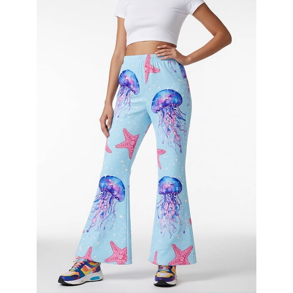 3-4Y Girls Colored Flared Pants Digital Print Trousers Slim-Fit Wide Leg Flare for Spring Summer Autumn
