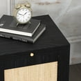 thumbnail image 2 of Joyspirit Mid-Century Modern Rattan Nightstand, Wooden Coffee Table with Tray Storage, Ideal for Bedroom, Living Room, and Home Office, Black, 2 of 8