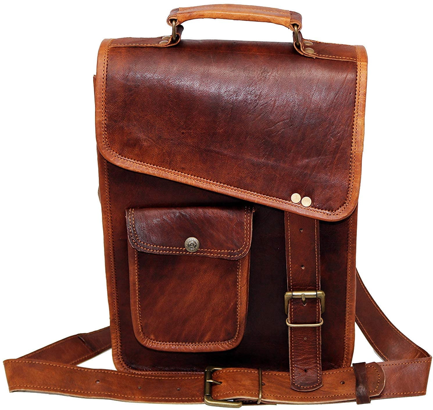 Jaald 11" Leather Satchel Brown Messenger Bag Office Briefcase for Men Women Cross Body Shoulder Side Purse Travel Work iPad Bag Birthday Gift