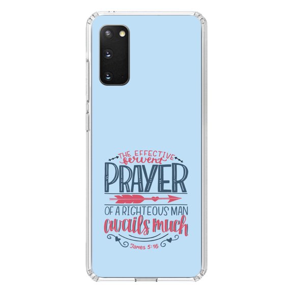 DistinctInk Clear Shockproof Hybrid Case for Galaxy S20 ULTRA / 5G (6.9" Screen) - TPU Bumper, Acrylic Back, Tempered Glass Screen Protector - James 5:16 - Effective Fervent Pray of a Righteous Man