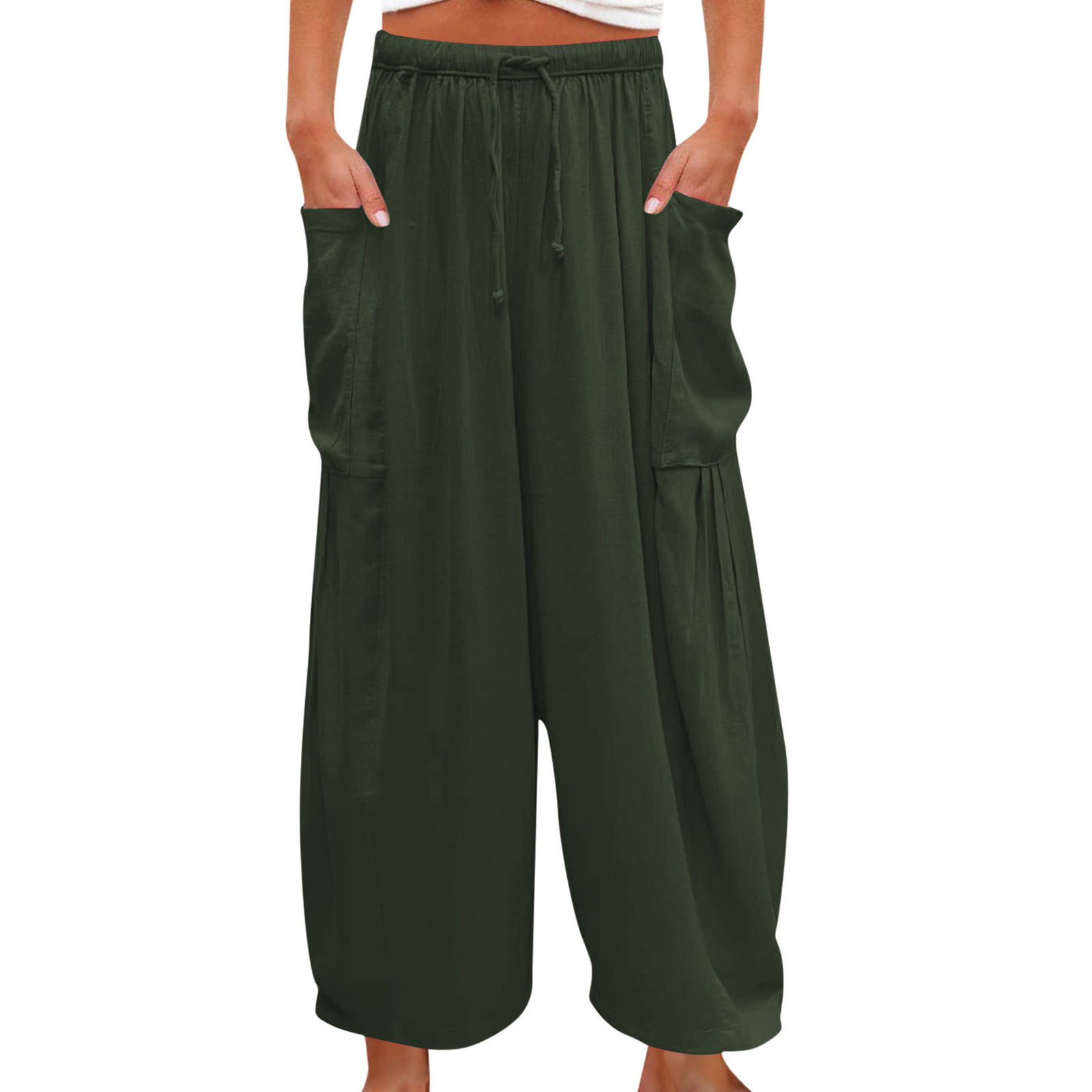 Snoarin Summer Plus Size Capris for Women Plus Size Women's Loose Wide Leg  Pants High Waist Straight Pants Casual Pants Trousers for Women on