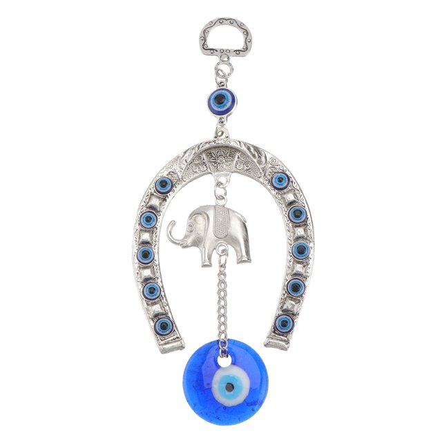 Colgante con forma de elefante y herradura, ojos azules, decoración de bendición