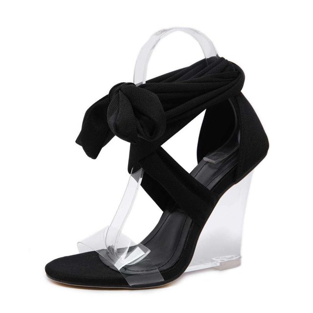 Sandalias Transparente Plataforma transparente Correa de tobillo Atar zapatos de mujer Sandalias de tacón de cuña transparentes Sincero Hogar