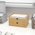 thumbnail image 2 of Bamboo Desk Drawer Organizer, Large Desktop Organizer with Drawers Tabletop Storage Organization Box for Office Home Toiletries Supplies Vanity, No Assembly Required (2 Drawer with Shelf), 2 of 7