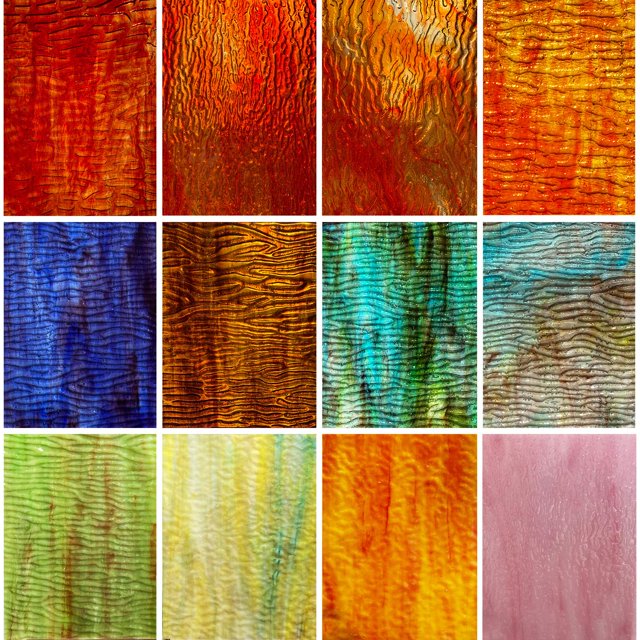LITMIND 12 hojas de vidrieras, paquete variado de 4 x 6 pulgadas, mosaico de vidrio catedral, azulejos de vidrio para manualidades, colores surtidos y textura ondulada de agua mística (texturas transl