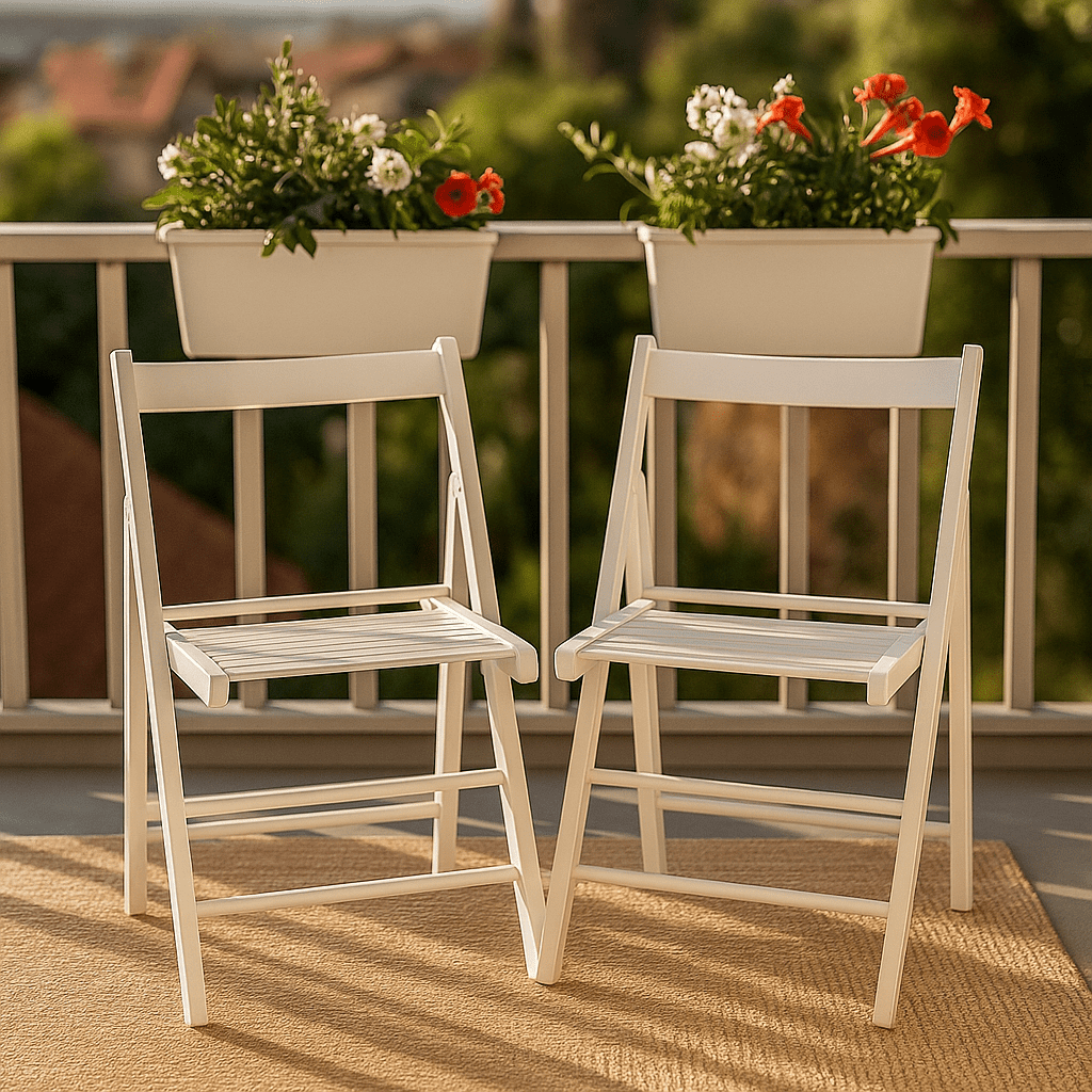Homy Casa Folding Wooden Patio Chairs Set of 2 for Balcony Apartment Outdoor Relaxation, White
