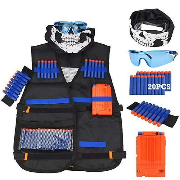 Dww-kit Tactique Nerf N-strike1 Gilet Tactique + 20 Balles + 6 Chargeurs + Dragonne + Lunettes + Masque