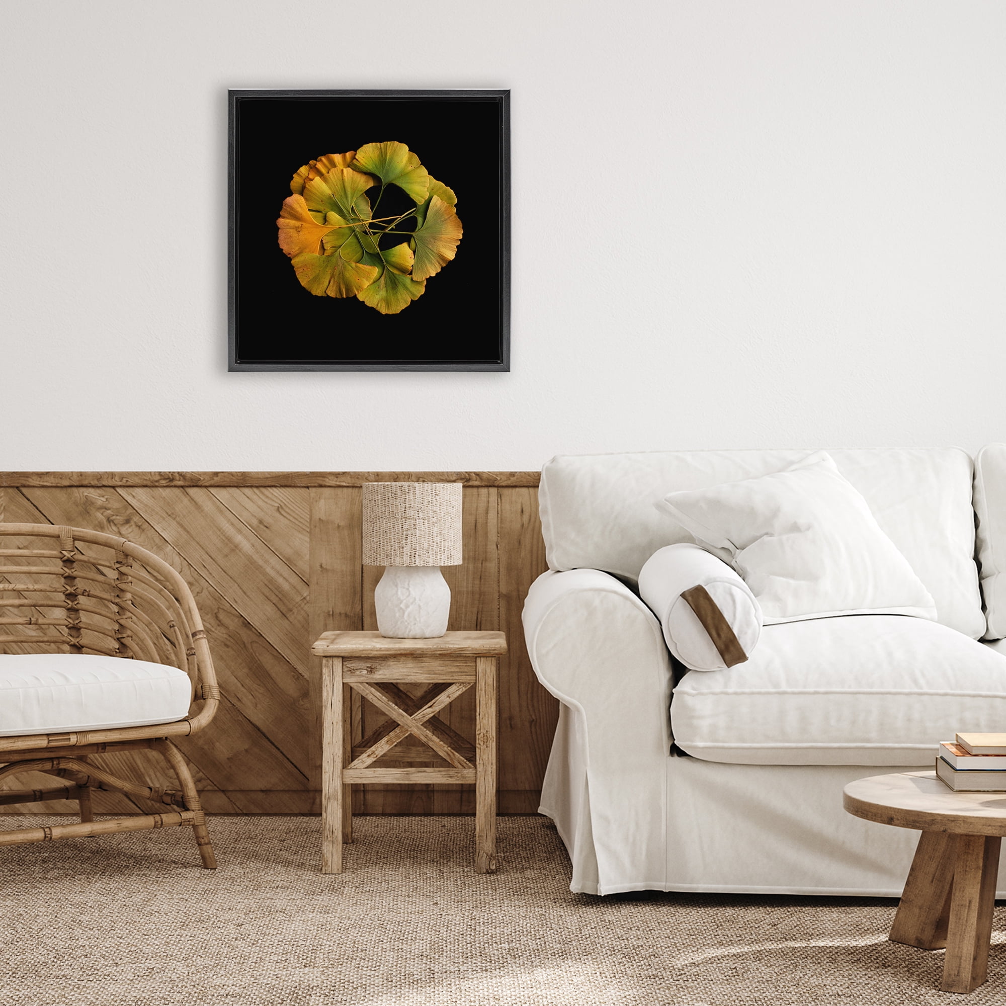 Stupell Industries Overlapping Ginkgo Leaves Black Framed Floater Canvas Wall Art, design by Beth Adoette