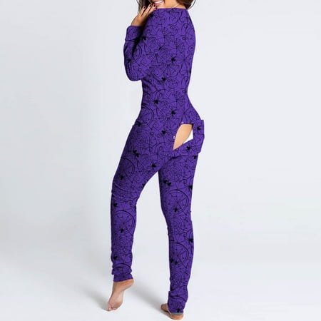 

Roliyen Nightgowns For Women Sleepwear For Womens Pajamas For Women Button-Down Halloween Floral Print Ctional Buttoned Flap Adults Jumpsuit