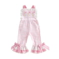 thumbnail image 4 of JAJAHO Girls Overalls For Toddler Girl Plaid Cartoon Embroidery Ruffle Sleeveless Flared Jumpsuit Kids Playwear 1-5T Comfortable Onesie, 4 of 4