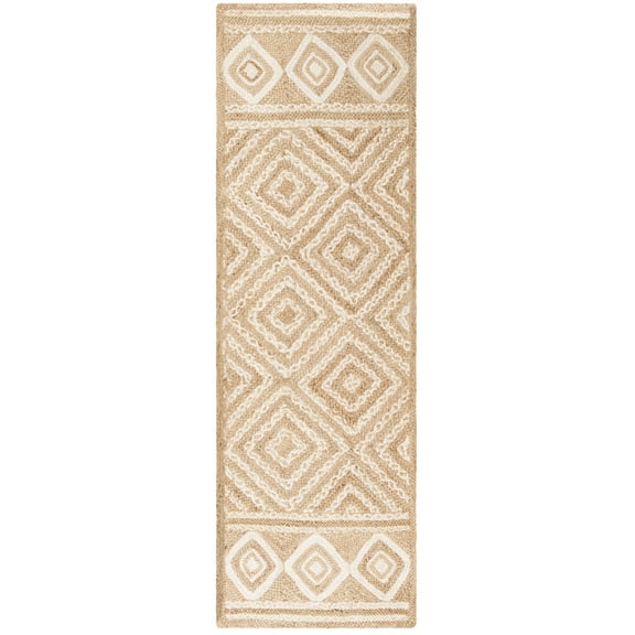 SAFAVIEH Natural Fiber Davina Geometric Runner Rug, Natural/Ivory, 2'6" x 12'