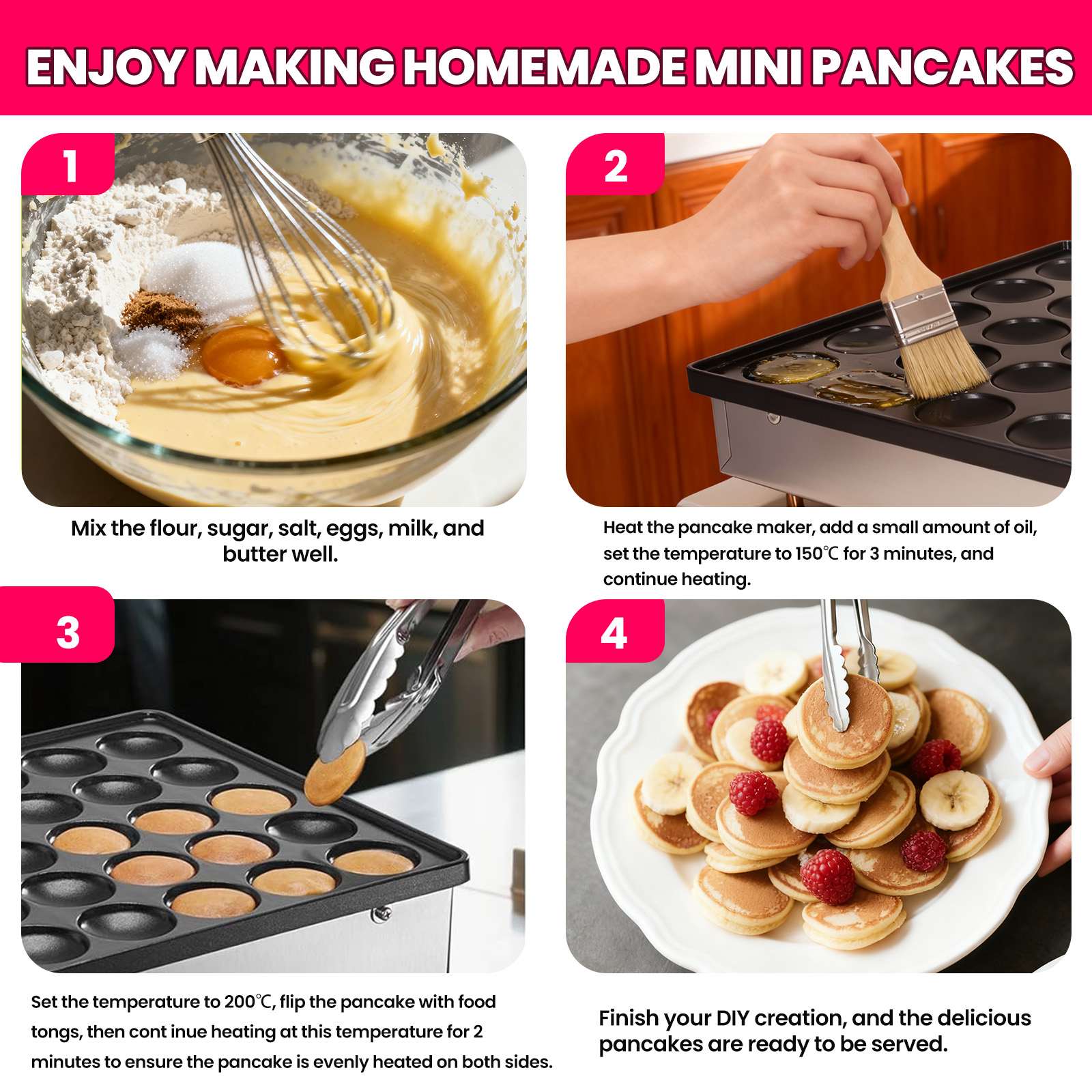 110V 1800W Mini Waffle & Pancake Maker, Commercial Poffertjes Electric Dorayaki Maker, Muffin Waffle Maker with Non-Stick Griddle for Breakfast & Snacks