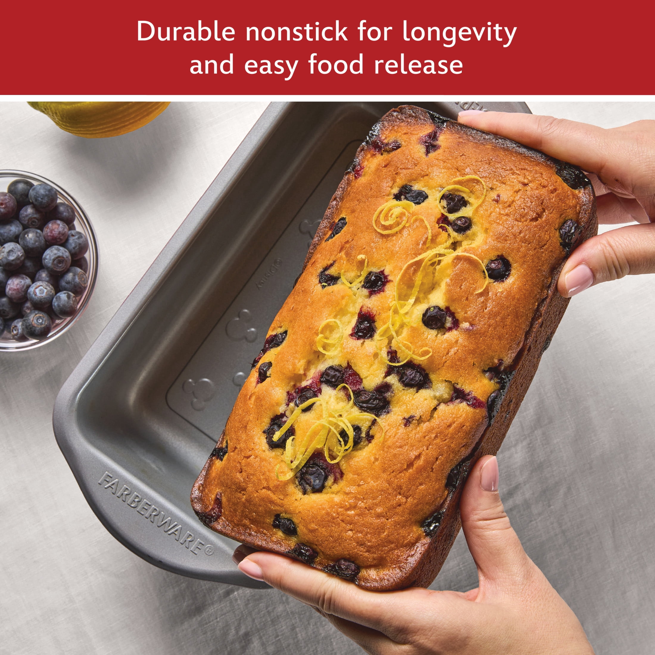 Farberware Disney Bake with Mickey Mouse 9x5 Inch Nonstick Loaf Pan, Dishwasher Safe and Oven Safe to 450°F, Red