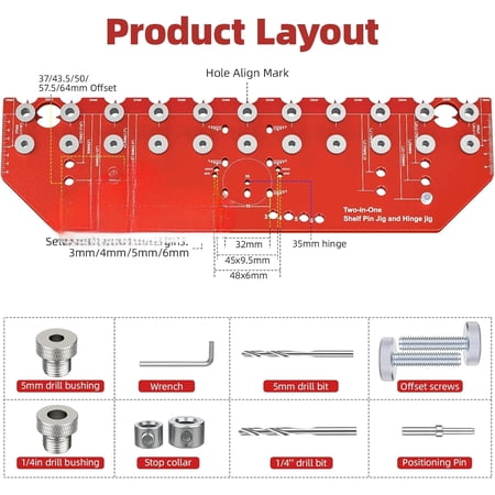 11-Hole Shelf Pin Jig and Hinge Jig 2-in-1 1/4 Inch and 5mm Shelf Pin Drilling Jig Self-contained Clamping Function Shelf Jig and Cabinet Hardware Jig Tool Drill Guide$$Tools & Hardware Other 11-Hole Shelf Pin Jig and Hinge Jig 2-in-1 1/4 Inch and 5mm Shelf Pin Drilling Jig Self-contained Clamping Function Shelf Jig and Cabinet Hardware Jig Tool Drill Guide$$Tools & Hardware Other
