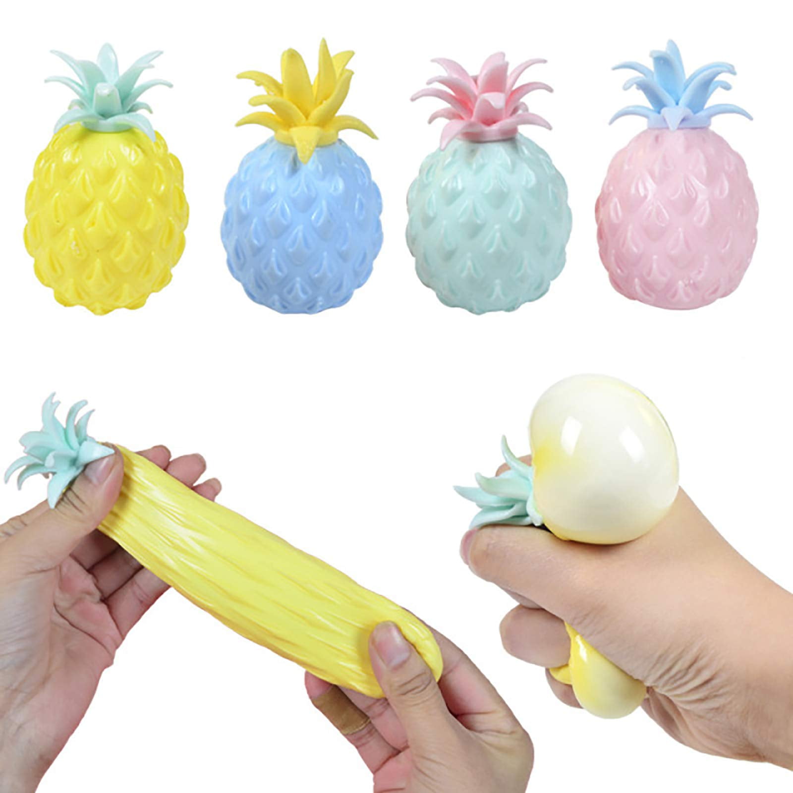 Pull Calm Rethilkry 4Colors Pineapple Stress Balls Toy Tropical Fruit and Stretch Promote Stress Relief Gel Water Beads- Squeeze 
