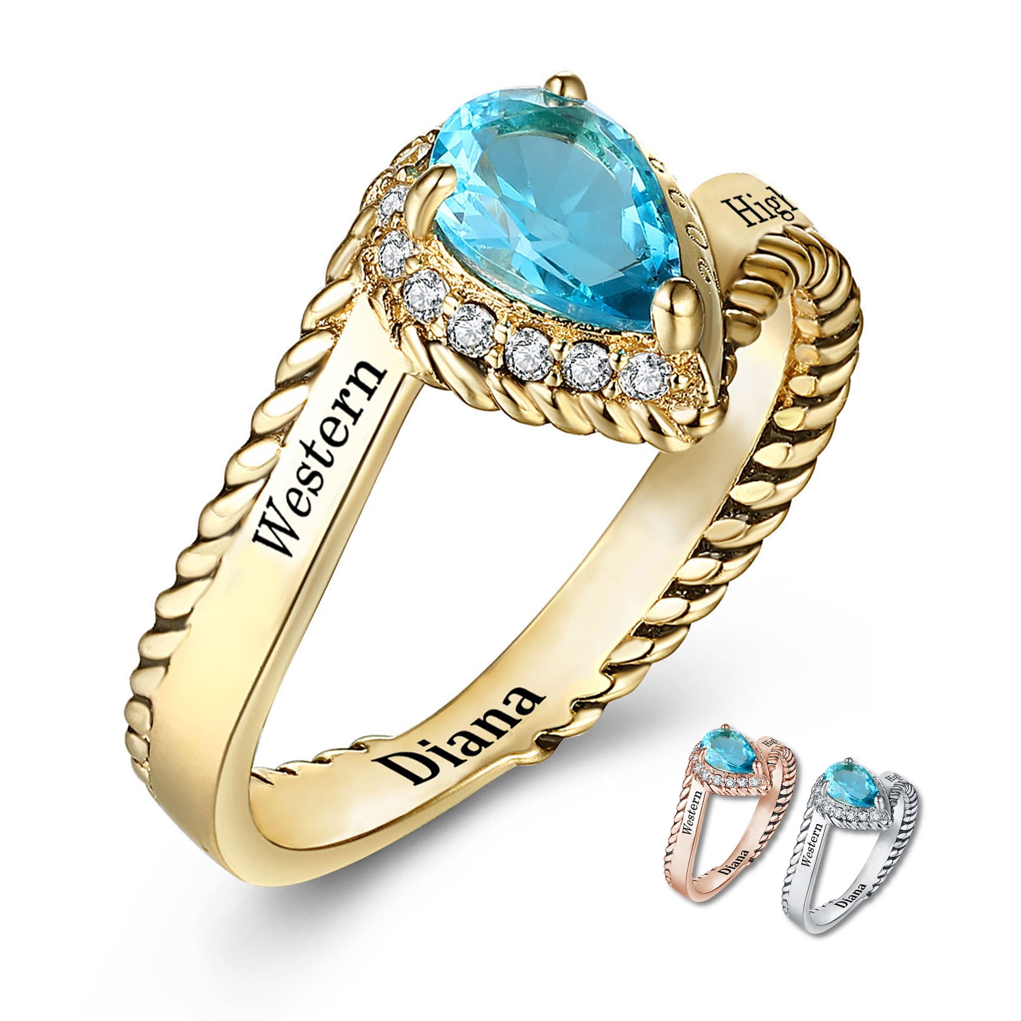 Mementos USA Custom Women's Class Rings for High School or College-Sterling Silver 925/Gold