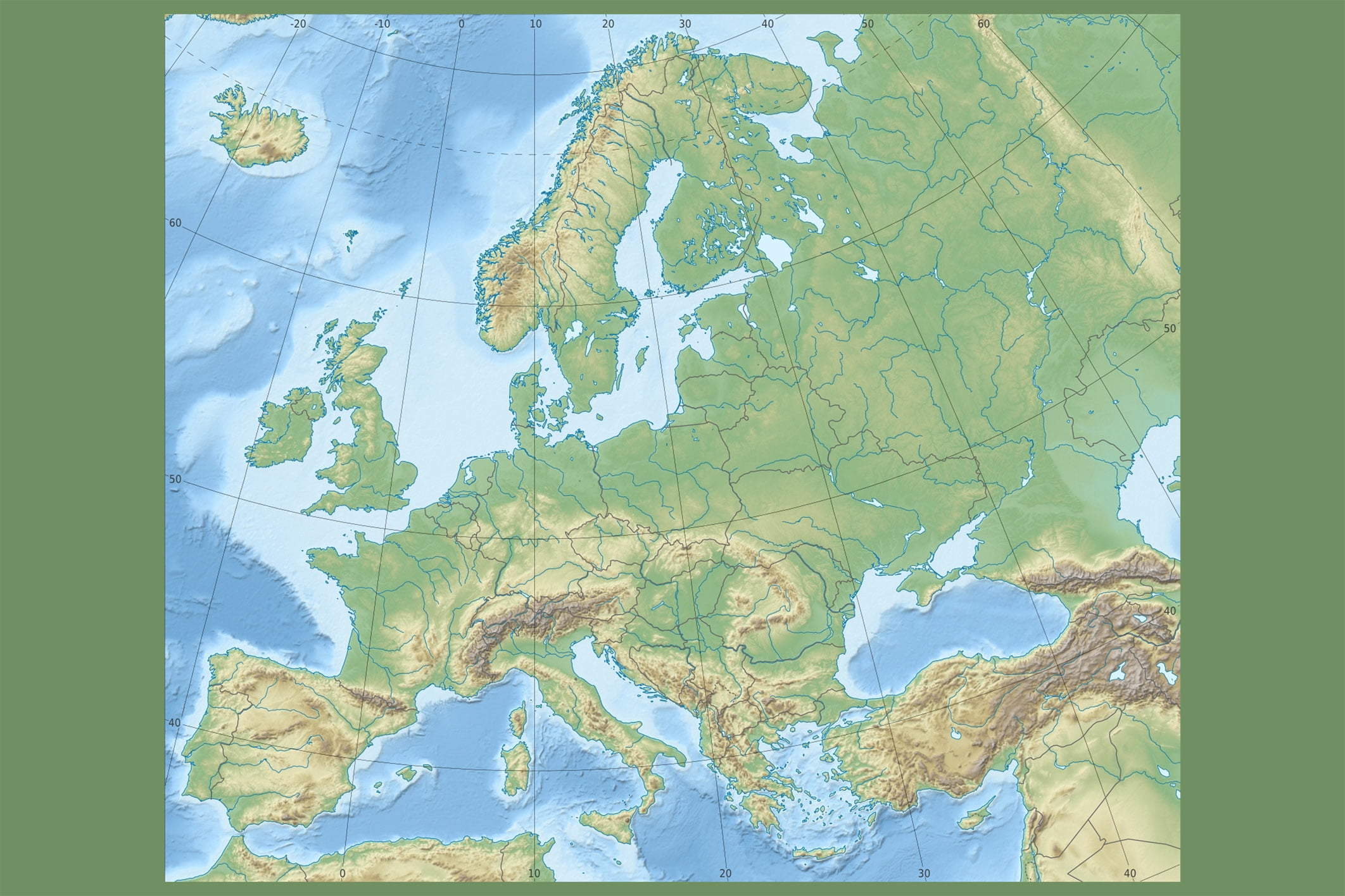 24x36 gallery poster, Topographic Map of Europe