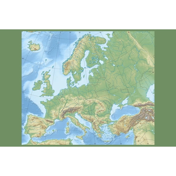 24x36 gallery poster, Topographic Map of Europe