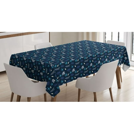 

Underwater Tablecloth Deep Sea Coral Reef Foliage Starfish Marine Life Coastal Nature Hawaiian Rectangle Satin Table Cover for Dining Room and Kitchen 60 X 84 Indigo and Ivory by Ambesonne