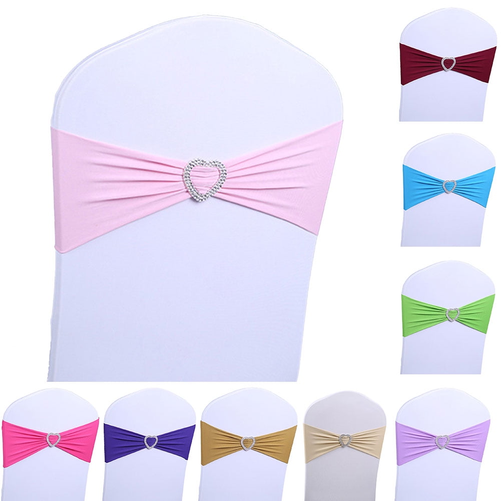 Fushia Spandex Chair Cover Stretch Band with Buckle Slider Sashes Bow Wedding Banquet Decoration 10PCS