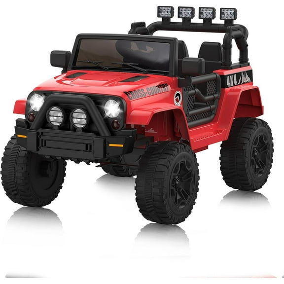 TROPOW Kids Cars Electric Ride On,Kids Ride-On Truck 12V,Dual Doors, Remote Control, LED Lights, Spring Suspension, 2 Speeds, One-Button Start,Red