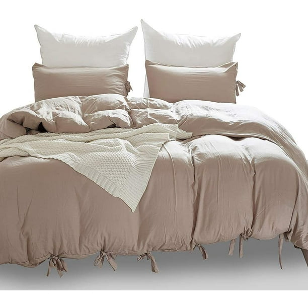 AIMTYD Khaki Duvet Cover Queen(90x90 Inch)，3 Pieces Soft Washed