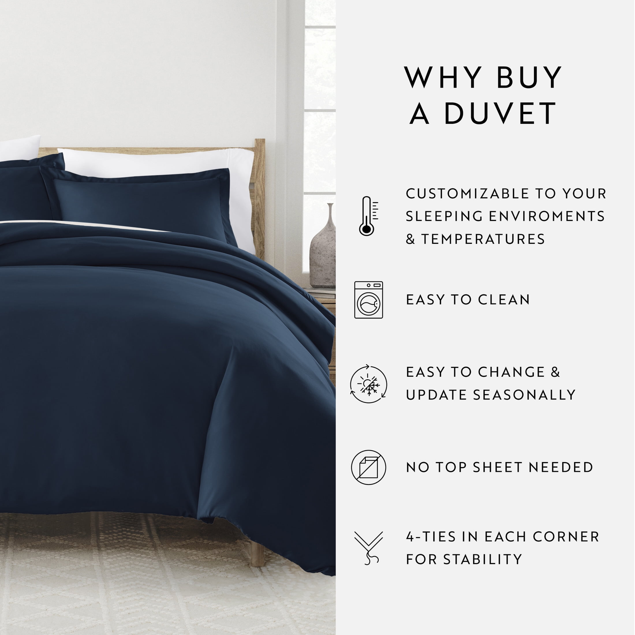 Noble Linens 3-Piece Navy Duvet Cover Set, Full/Queen