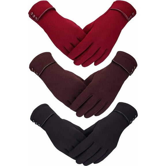 Dalrosia 3Pairs Warm Touch Screen Gloves, Women Winter Gloves Fleece Lined Windproof Gloves for Women Gifts Stocking Stuffers