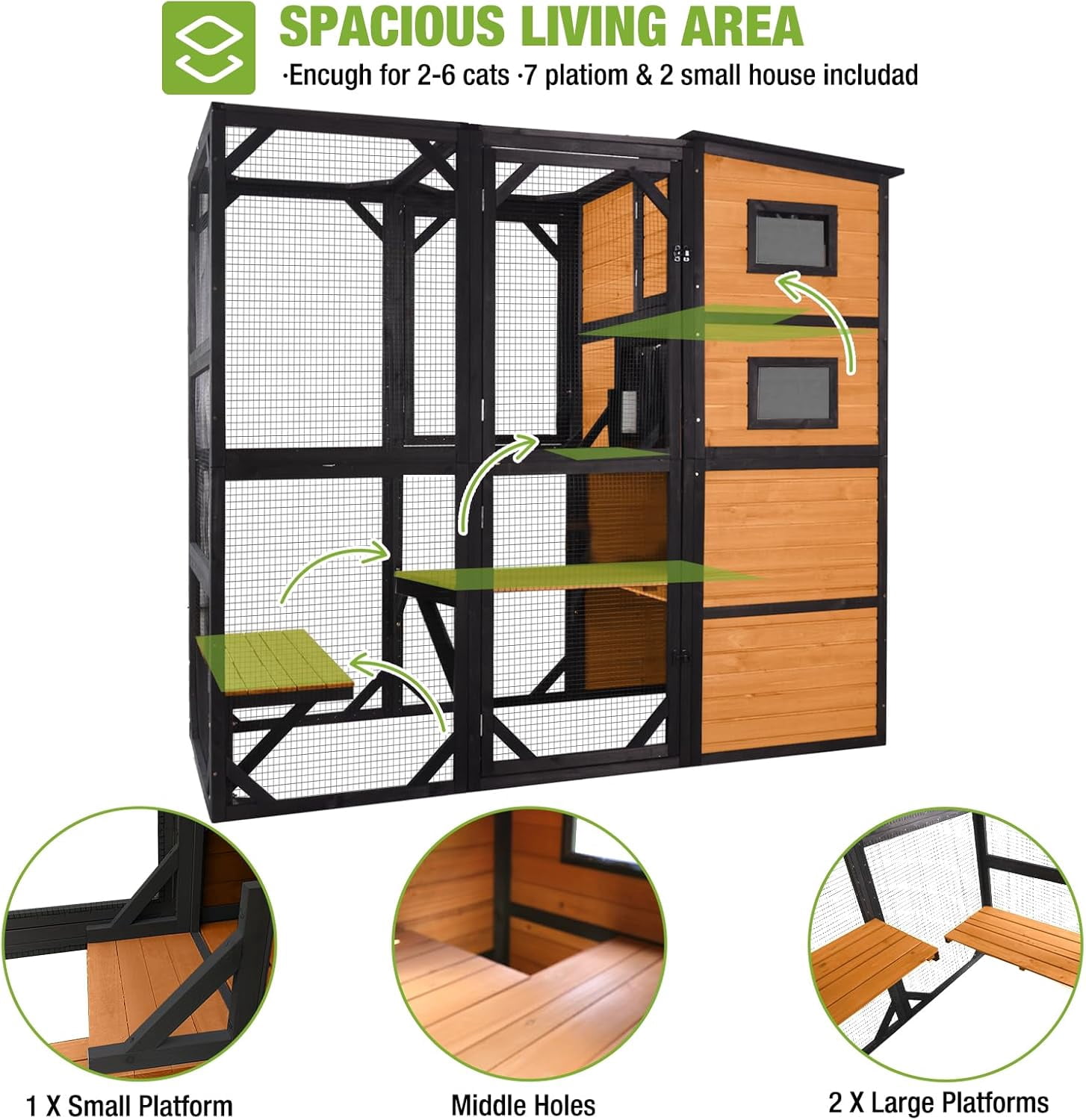 Catio Outdoor Cat Enclosure Large Cat Enclosure 4 Tiers Outdoor Cat House Connectable with Window,Brown,77" L
