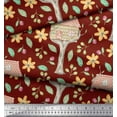 thumbnail image 2 of Soimoi Tissu Crêpe polyester Rouge Imprimé Floral Arbres & Freesia 1 Yard 52 Pouces de Large, 2 of 5
